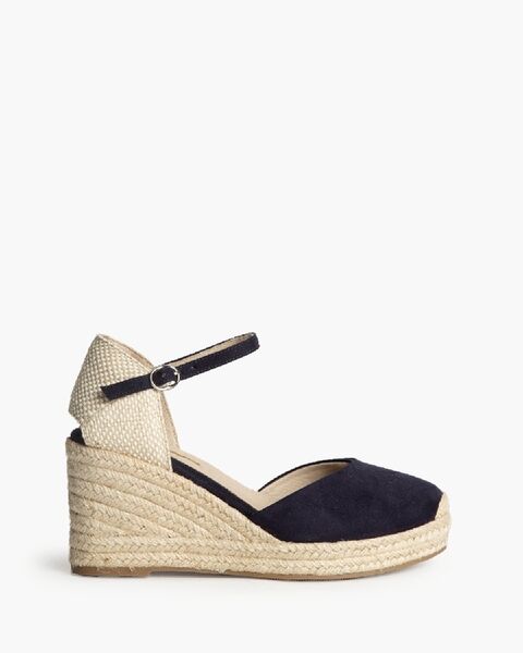 Navy Canvas Wedge Espadrilles with Ankle Strap