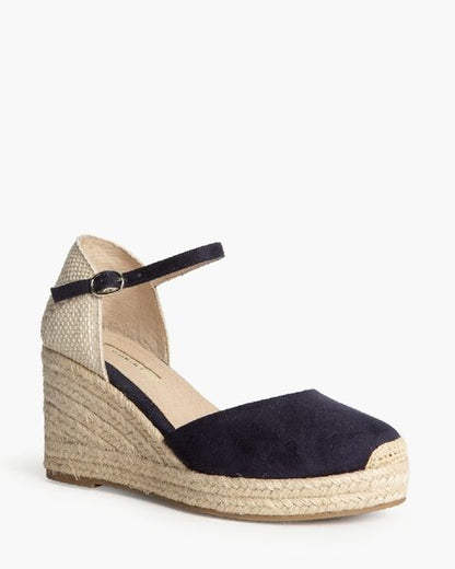 Navy Canvas Wedge Espadrilles with Ankle Strap