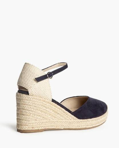 Navy Canvas Wedge Espadrilles with Ankle Strap