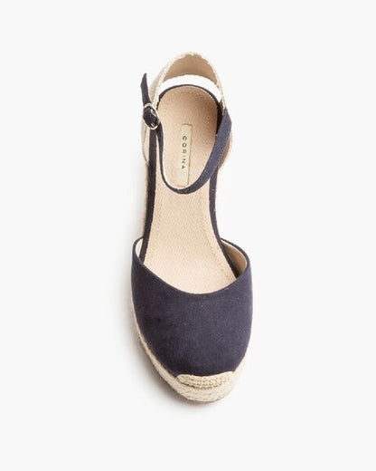 Navy Canvas Wedge Espadrilles with Ankle Strap