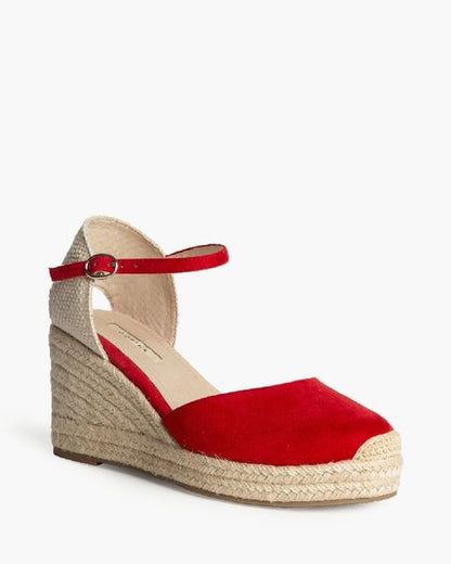 Red Suede Wedge Espadrille with Ankle Strap
