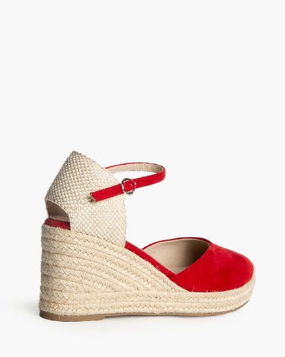 Red Suede Wedge Espadrille with Ankle Strap