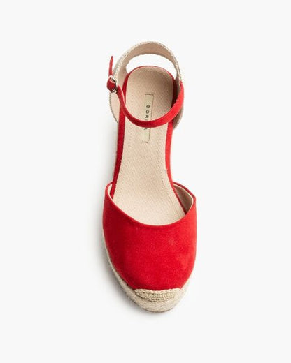 Red Suede Wedge Espadrille with Ankle Strap