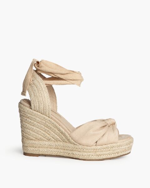 Neutral Wedge Sandals with Ankle Tie