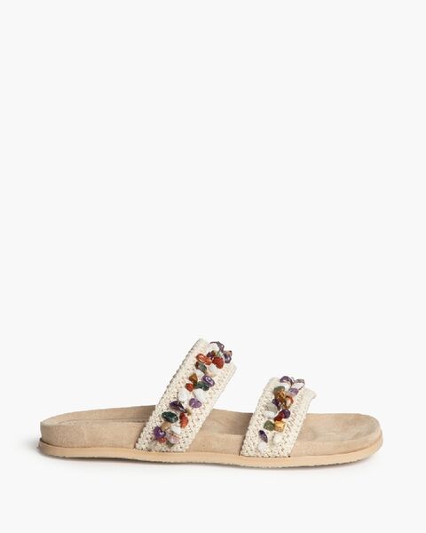 Natural Beaded Sandals with Dual Straps