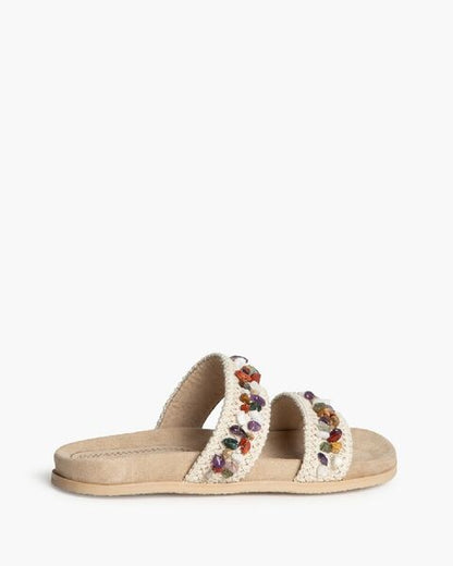 Natural Beaded Sandals with Dual Straps