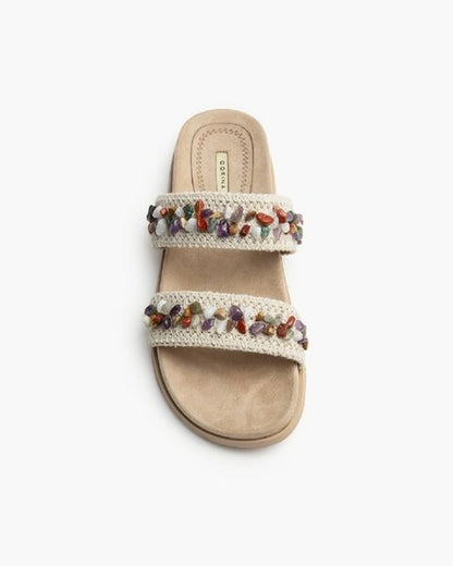 Natural Beaded Sandals with Dual Straps
