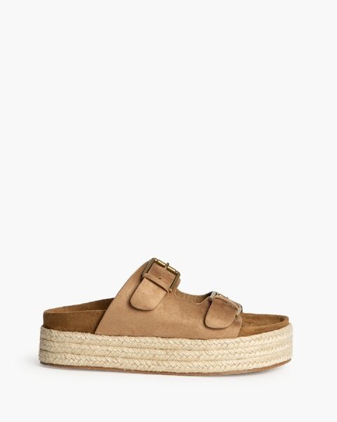 Tan Espadrille Platform Sandals with Buckle Detail