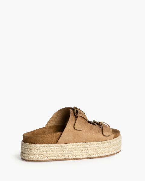 Tan Espadrille Platform Sandals with Buckle Detail