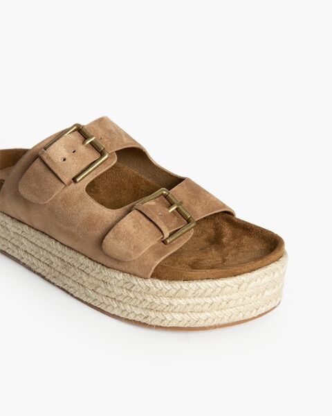 Tan Espadrille Platform Sandals with Buckle Detail