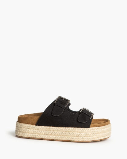 Black Suede Platform Sandals with Buckle Detail