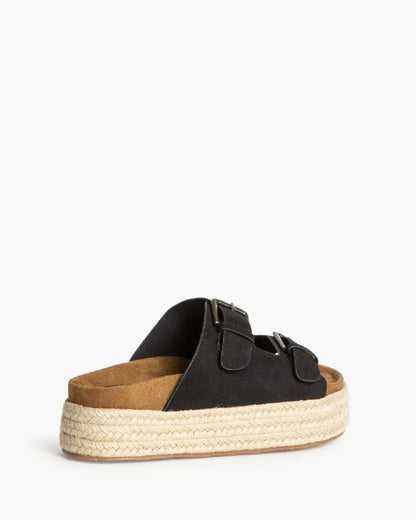 Black Suede Platform Sandals with Buckle Detail