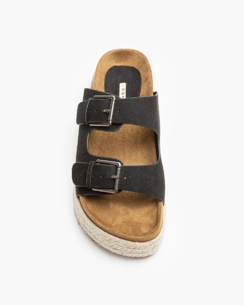 Black Suede Platform Sandals with Buckle Detail