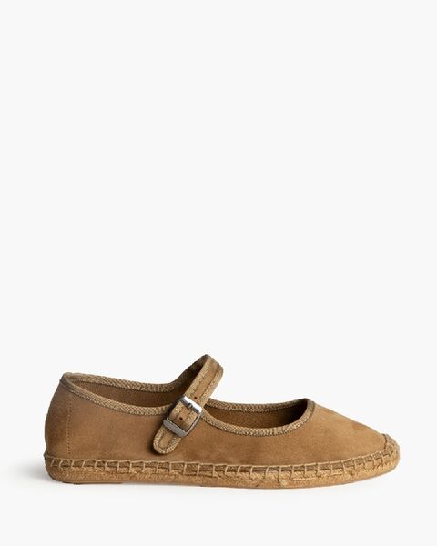 Brown Suede Espadrille Mary Jane with Buckle Strap