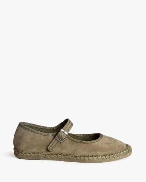 Olive Suede Mary Jane Espadrilles with Buckle