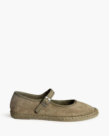 Olive Suede Mary Jane Espadrilles with Buckle