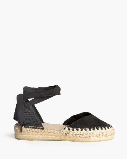 Black Fabric Espadrille Sandals with Ankle Tie