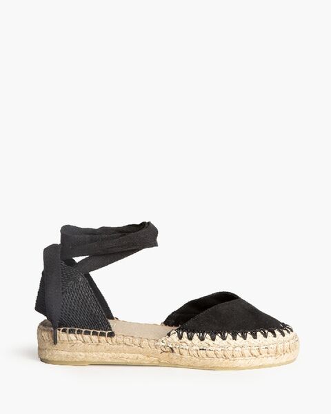 Black Fabric Espadrille Sandals with Ankle Tie