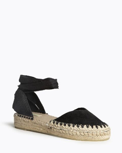 Black Fabric Espadrille Sandals with Ankle Tie
