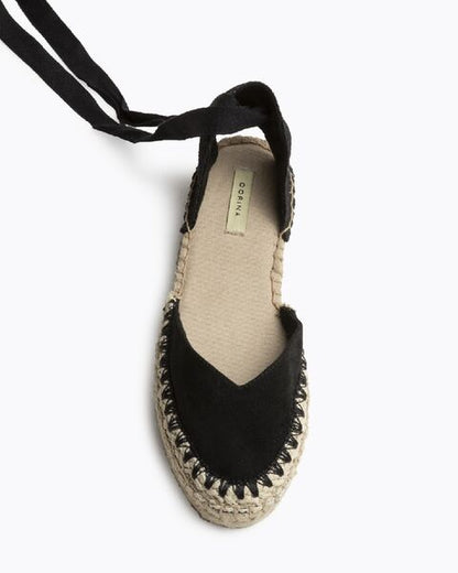 Black Fabric Espadrille Sandals with Ankle Tie