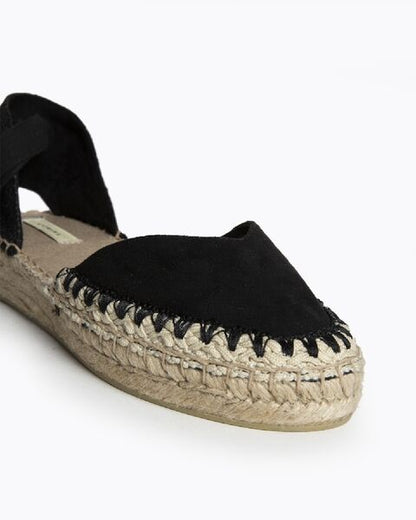 Black Fabric Espadrille Sandals with Ankle Tie
