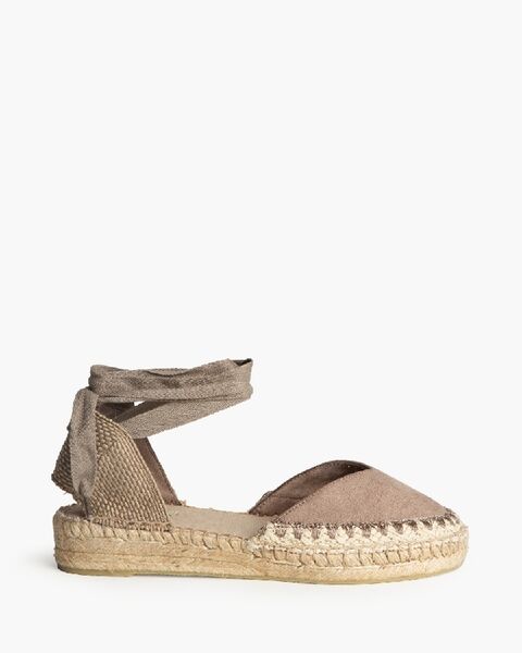Taupe Canvas Espadrille with Ankle Tie