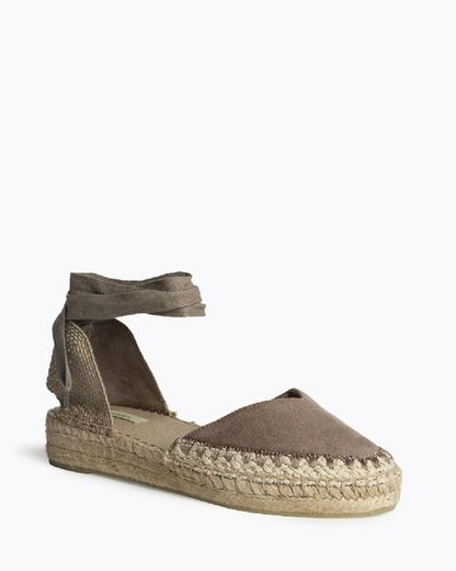 Taupe Canvas Espadrille with Ankle Tie