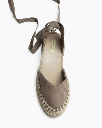 Taupe Canvas Espadrille with Ankle Tie