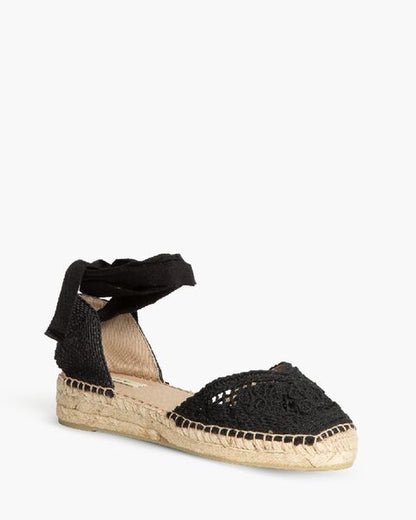 Black Crochet Espadrille with Ankle Tie