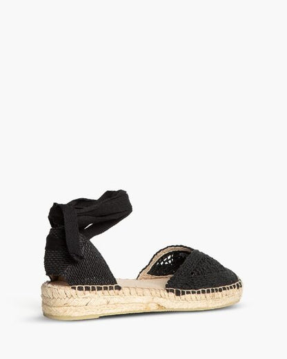 Black Crochet Espadrille with Ankle Tie