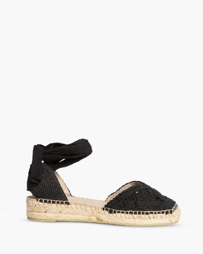 Black Crochet Espadrille with Ankle Tie