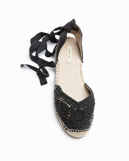 Black Crochet Espadrille with Ankle Tie