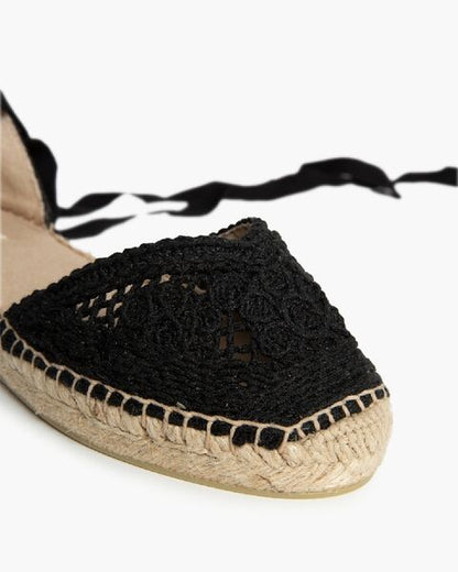 Black Crochet Espadrille with Ankle Tie