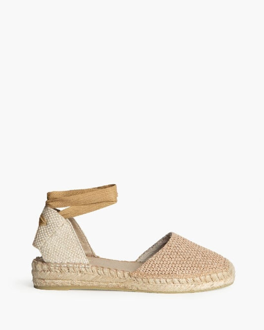Beige Woven Espadrille with Ankle Tie