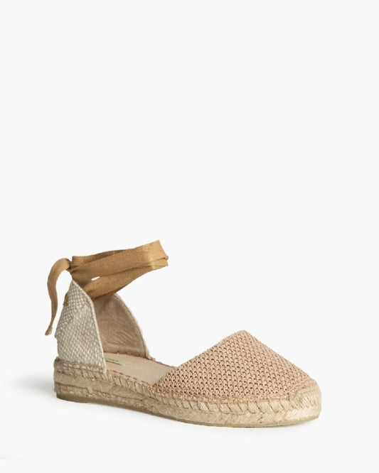 Beige Woven Espadrille with Ankle Tie