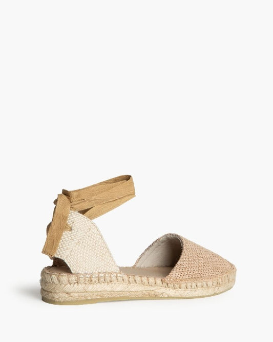 Beige Woven Espadrille with Ankle Tie