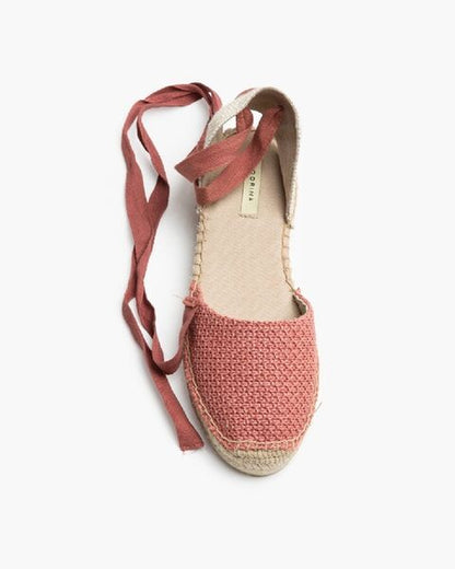 Pink Woven Espadrilles with Ankle Tie