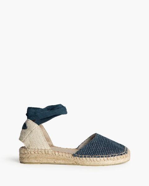 Navy Woven Espadrille with Ankle Tie