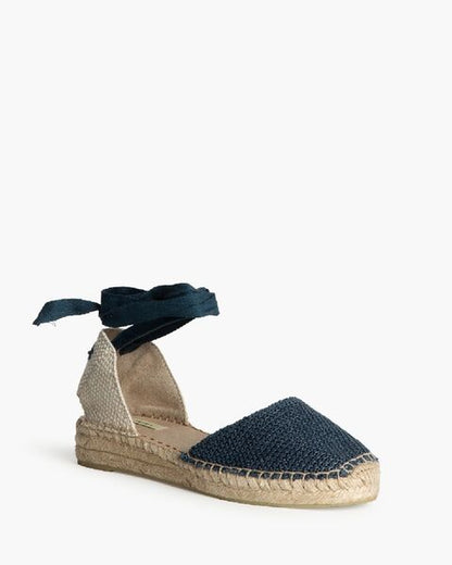 Navy Woven Espadrille with Ankle Tie