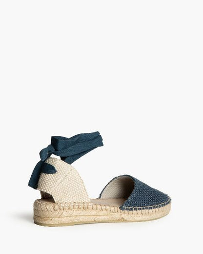 Navy Woven Espadrille with Ankle Tie