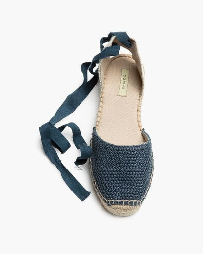 Navy Woven Espadrille with Ankle Tie