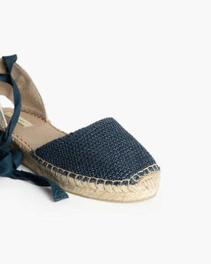 Navy Woven Espadrille with Ankle Tie