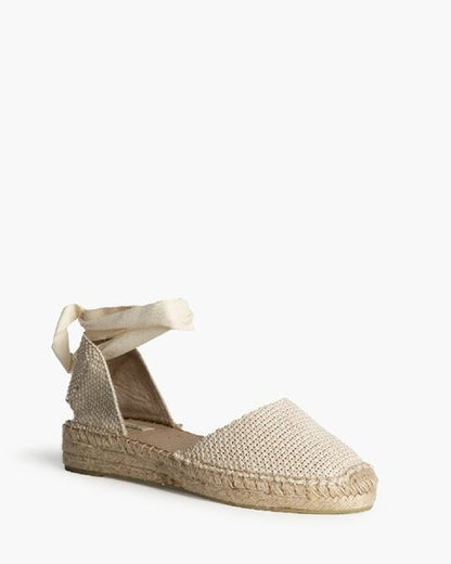 Beige Woven Espadrille Sandals with Ankle Wrap