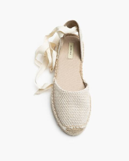 Beige Woven Espadrille Sandals with Ankle Wrap