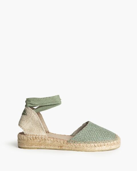 Green Woven Espadrille with Ankle Tie