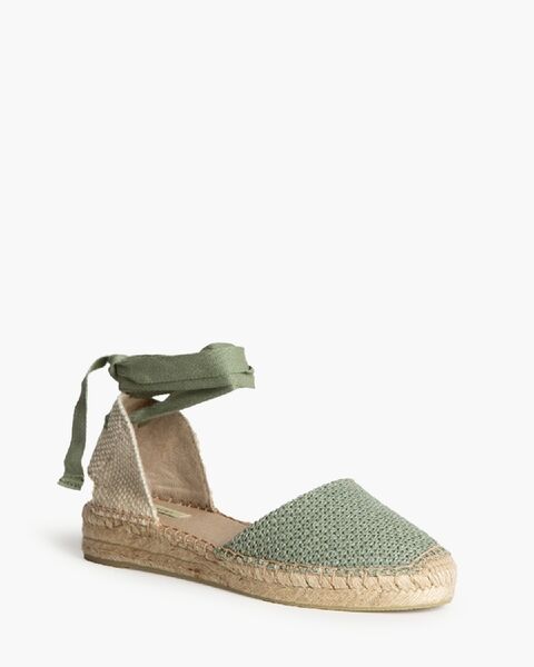 Green Woven Espadrille with Ankle Tie