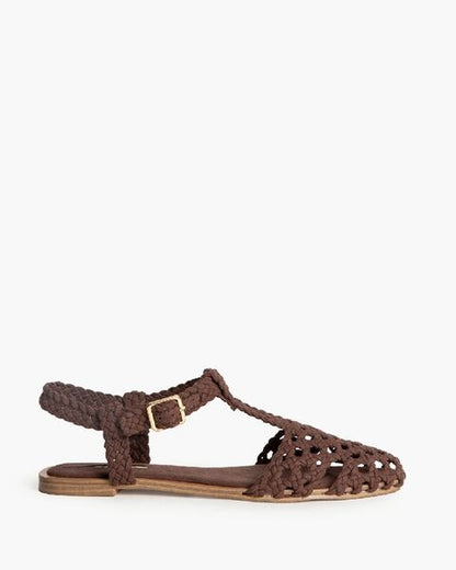 Brown Braided Sandals with Buckle Closure