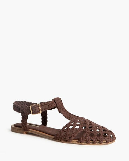Brown Braided Sandals with Buckle Closure