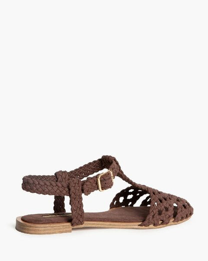 Brown Braided Sandals with Buckle Closure