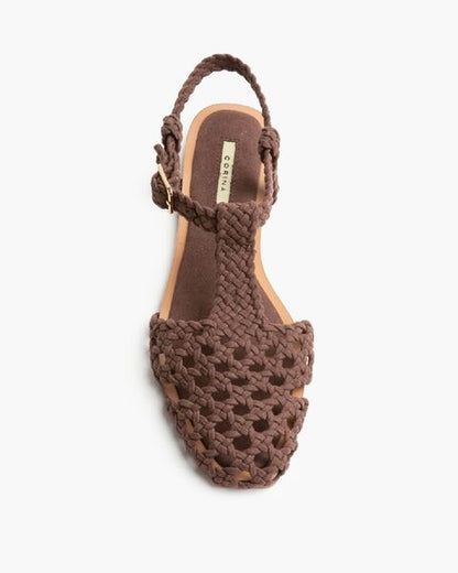 Brown Braided Sandals with Buckle Closure